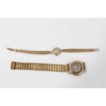 Ladies gold 9ct cased Rone wristwatch and gentleman’s gold cased watch on plated strap