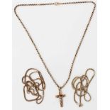 9ct gold crucifix pendant on chain and two other 9ct gold chains