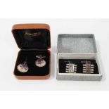 Pair of silver cuff links together with a pair of Blue John cuff links