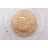 USA - Gold Eagle 50 Dollars 1oz fine gold 2015, (N.B. in sealed plastic case & graded PCGS MS 70) (1