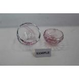 Two Caithness pink tinted bowls, and other glassware