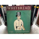 Large 20th century hand painted Whitbreads pub sign depicting a Cricketer 'The Sportsman'