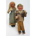 Pair of folk art cloth dolls , old lady and old man.