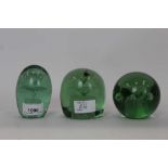 Three Victorian Green glass dump weights, circa. 1850