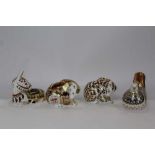 Four Royal Crown Derby paperweights - Rocky Mountain Bear, Millennium Dove, Thistle and Russian Bear