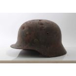 Second World War Nazi M35 pattern Waffen SS steel helmet, with metal headband, leather chin strap, b