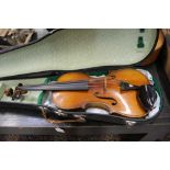 Good quality German violin, circa 1900, two piece back, unlabelled, length of back 35.5cm, with fitt