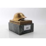 Interesting brass commorative military desk weight, stamped makers mark- Stockmann, Luzern, Fer, 10.