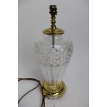 Waterford cut glass lamp with brass fittings and shade, 48cm high excluding shade