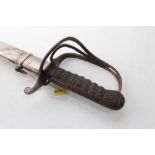 George V Army Service Corps Officers Sword with three bar hilt, wire bound shagreen grip, etched pol