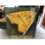 Large 20th century hand painted pub sign depicting a Moth 'The Herald'