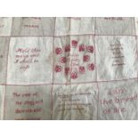 Victorian Patchwork quilt embroidered with religious mottoes 1874 and other textiles