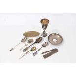 Group silver including cup, teaspoons, dish and other items