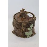 Castle Hedingham pottery tobacco jar and cover in the form of a tree stump