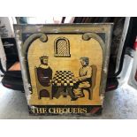 Large 20th century hand painted pub sign 'The Chequers'