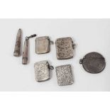 Five silver vesta cases and two silver cheroot holders