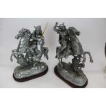 Pair of spelter horsemen