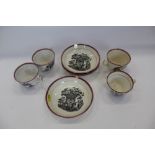 Early 19th century set of four Bat printed Princess Charlotte cups and saucers