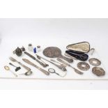 Group of silver and white metal including a silver backed hand mirror and other items