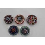 Five miniature Strathearn Millefiori paperweights