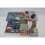 Vintage 1960s Lego system set in wooden box with assorted contents, Lego 314 boxed set, lego 111 box