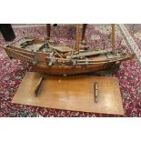 Large scratch built wooden model of a Chinese junk with brass plaque, Made by A. King Hong Kong