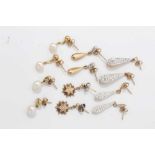 Six pairs 9ct gold earrings