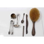 Silver backed brush, comb mount, teaspoon and other plated ware