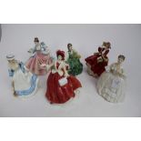 Six Royal Doulton figures - Elyse HN2474, Rebecca HN2805, Top o the Hill HN1834, Christmas Day HN421
