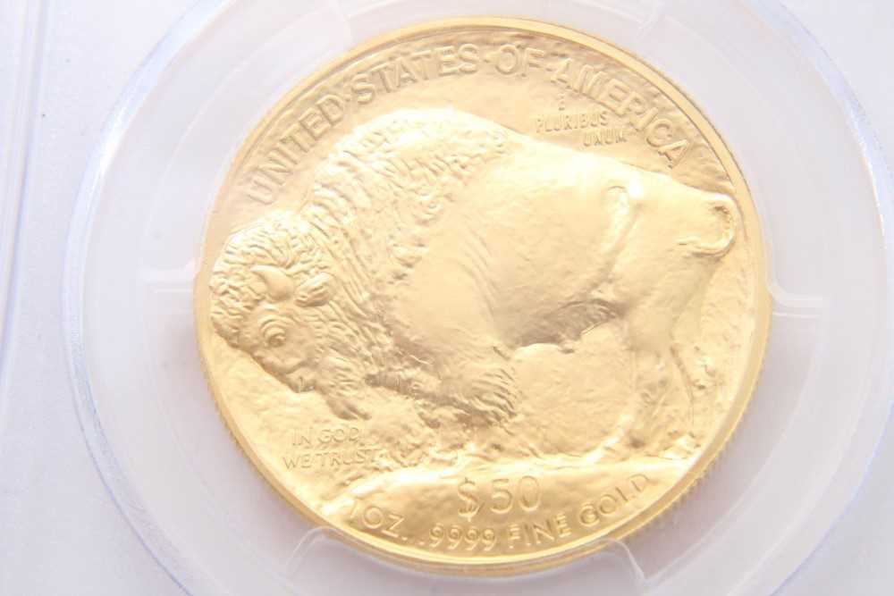 USA - Gold American Buffalo 50 Dollars 1oz fine gold 2015 (N.B. 'First Strike' sealed in plastic cas