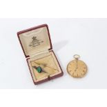 Gentleman's Swiss Gold (18k) open faced fob watch with engraved dial and case together with a yellow