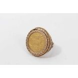 Victorian gold half Sovereign in 9ct gold ring mount