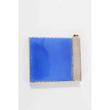Fine quality silver and blue guilloche enamel powder compact