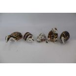 Five Royal Crown Derby paperweights - Old Imari Badger, another Badger, Bear, Hedgehog and Meadow Ra