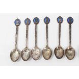 Set six silver and enamel George VI & Elizabeth Coronation teaspoons and set six silver bowling rela