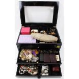 Jewellery box containing large collection of costume jewellery