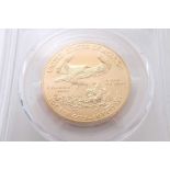 USA - Gold Eagle 50 Dollars 1oz fine gold 2015, (N.B. in sealed plastic case & graded PCGS MS 70) (1