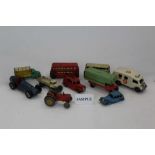 Diecast unboxed selection including Chad Valley Tractor, Dinky vehicles, Triang mini Ambulance, Well