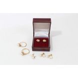 Two gold cultured pearl rings, pair 18ct gold mounted pearl stud earrings and two other pairs pearl