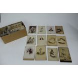 Selection of cabinet cards loose in box. Family portraits and groups, Military etc.