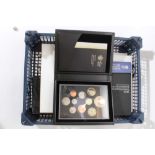 G.B. - Royal Mint issued proof coin sets to include 2008 (black leather case) 2009, 2010, 2011 (blac