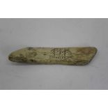 Antique Scrimshaw of a sailing ship inscribed Anne, on a fragment of marine ivory, 10cm in length