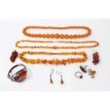 Silver and amber bangle and other amber jewellery