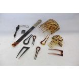 Silver and tortoiseshell page turner together combs, pair of lorgnettes, etc