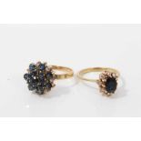 Two 18ct gold sapphire cluster rings