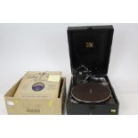 HMV 102 portable wind up gramophone with HMV no16 soundbox in working order with needle tin plus a b