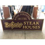 Two Large 20th century Beefeater Steak Houses pub signs for the Royal Forresters Hotel (2)