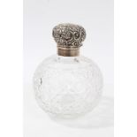 Late Victorian silver topped hobnail cut glass scent bottle