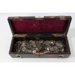 Wooden box containing antique and later silver and white metal jewellery parts