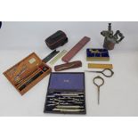 Draughtsmans tools, bosuns whistle, various other instruments and sundries